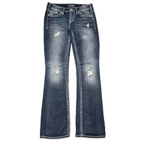 Silver Jeans Aiko Bootcut Distressed Embroidery Blue Womens - Size 27/33 (28x32)